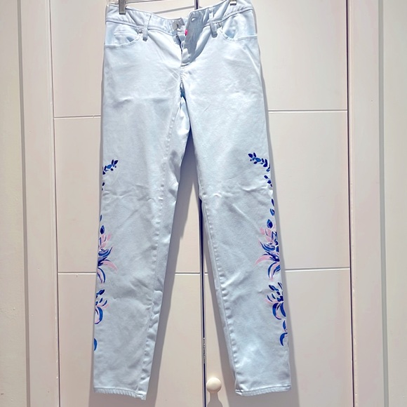 Lilly Pulitzer | Light Blue Painted Floral Pants | Size 4 | Playful & Chic - Picture 1 of 6